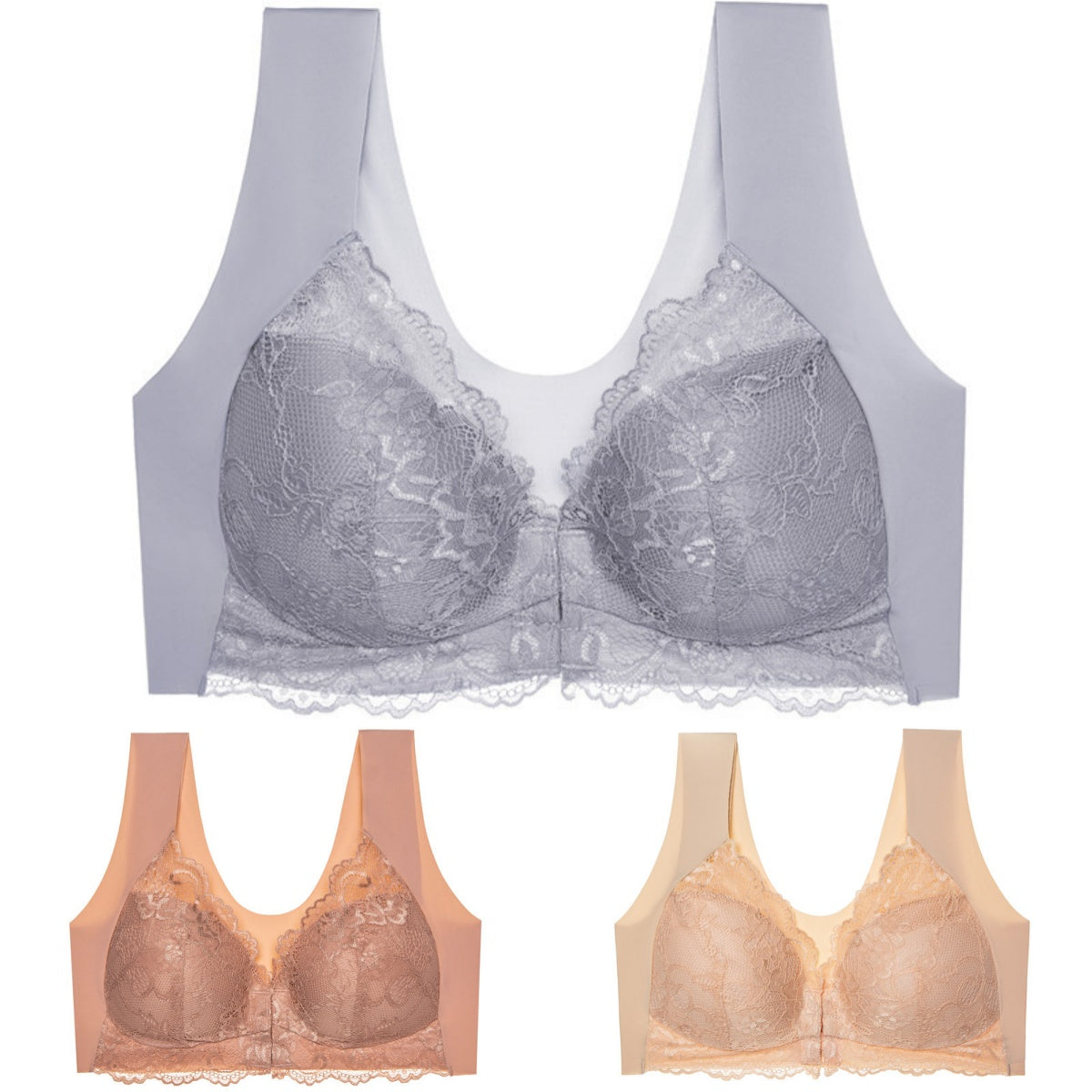 ✨【3 ks】Velká velikost, sexy podprsenka bez kostic s otevřeným zadkem a krásným střihem