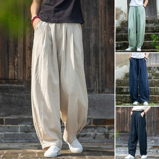 【50 % popust】Ženske ohlapne hlače za prosti čas iz bombaža in lana za leto 2025