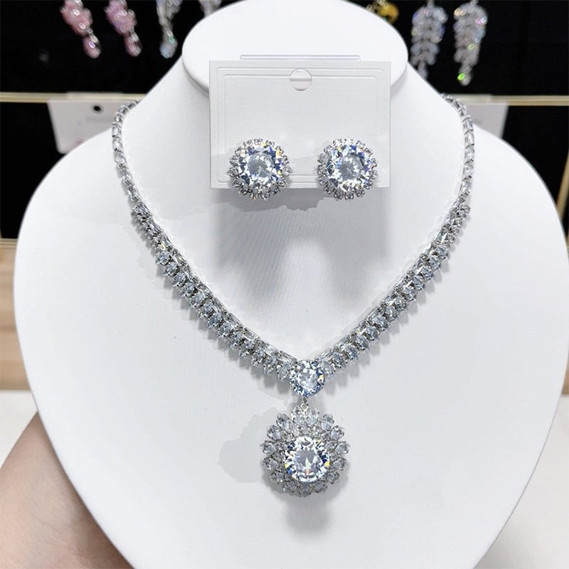 💎 ✨ Lśniący komplet naszyjnika i kolczyków z cyrkonii sześciennych: ponadczasowa elegancja, idealny prezent, idealny na śluby, przyjęcia lub jako luksusowy dodatek na co dzień 💍