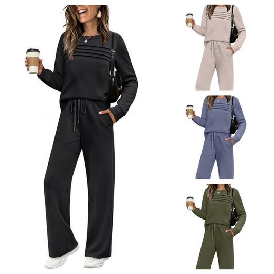 【🥇Szuper Érték-50% kedvezmény】 👗 【40-100kg】 🔥 Női Hétköznapi Sportruházat, Kerek nyakú felső + nadrág