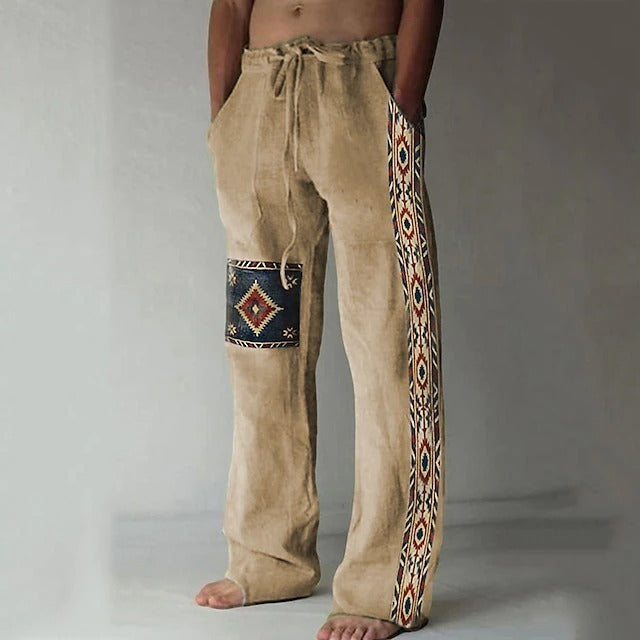 ✨👖【10 цвята🌈】【S-6XL】😍 Мъжки тесни панталони от памучен плат, големи размери, ежедневни, свободни, бохемски, широки крачоли