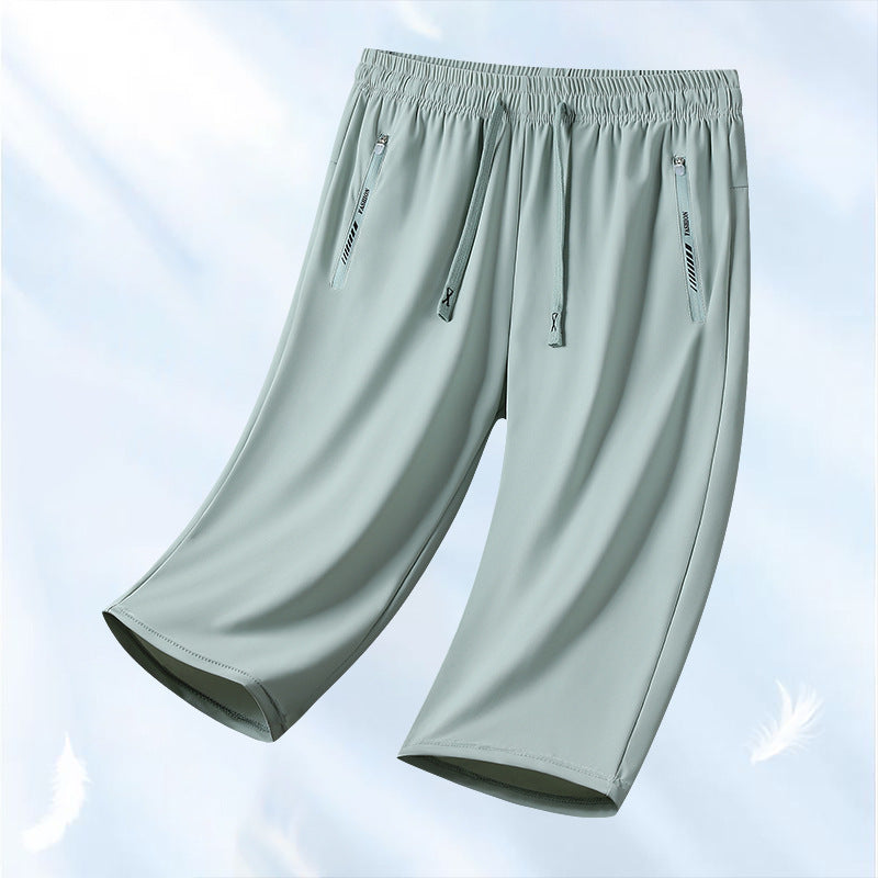 🆒💦【50% popust 🔥】【S–5XL】Moške ležerne hlače iz ledeno modre svile, 7/8, hladilne in zračne, 10 barv