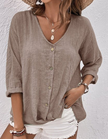 👚👚【50% zniżki】【S-3XL】Nowa koszula casualowa z dekoltem w serek 2025