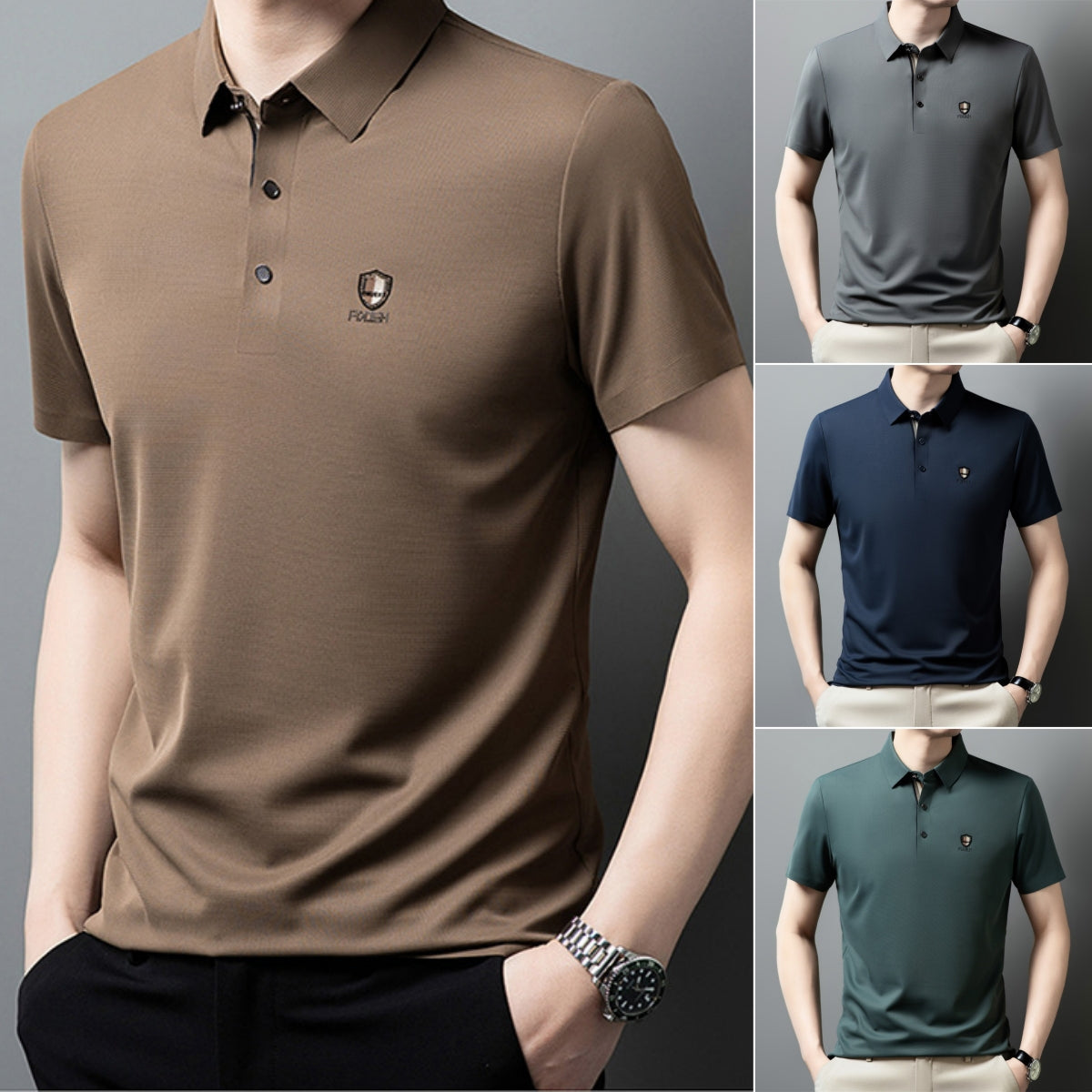 ✨✨【M-4XL】 Cămașă polo casual cu jumătate de mânecă din mătase de gheață 2025
