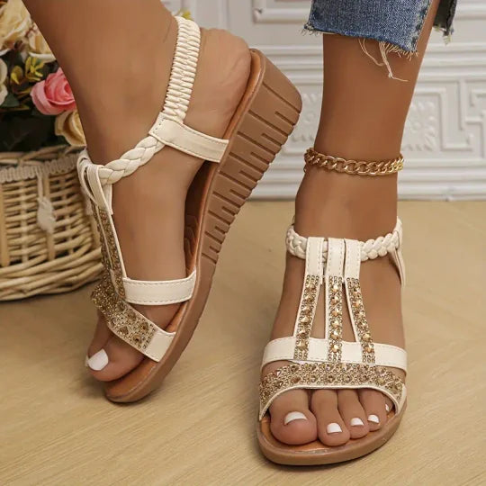 👡💖【34-43】Sandale cu pană cu strasuri pentru damă