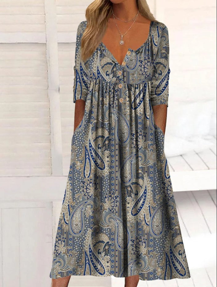👗✨【S-5XL】Razprodaja poletnih oblek 2025 s potiskom in žepi