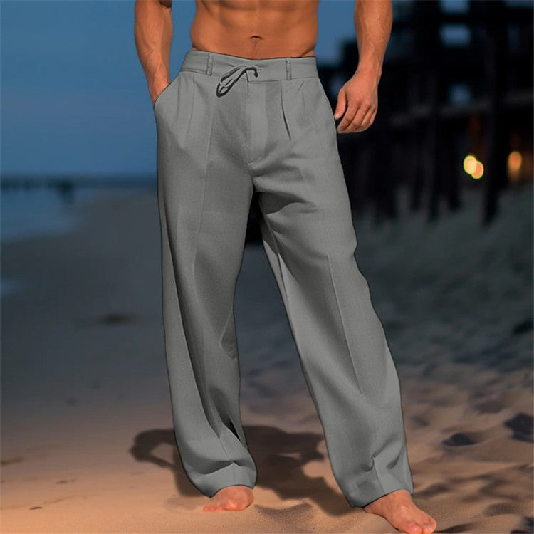 🏖️👖 【Poletna razprodaja - 50% 🔥】【S-3XL】😍 Moške lanene ohlapne hlače velikih velikosti, udobne in zračne, idealne za vsak dan in počitnice