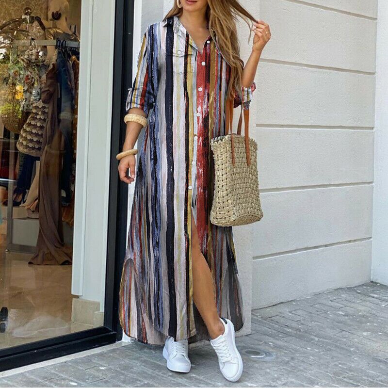 💃💖【50% popust 🔥】【S–5XL】😍 Nova srajčna obleka z dolgimi rokavi v večjih velikostih, moderen stil, na voljo v 11 barvah