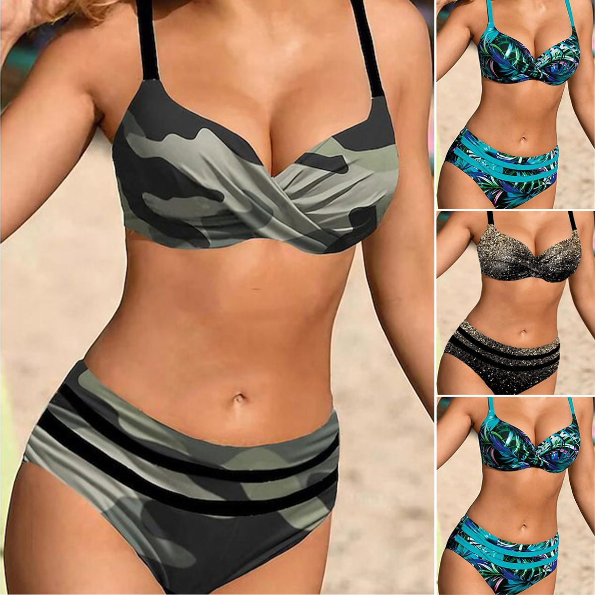 🌊👙【S~5XL】💋2025. Nouă bikini de baie mărimi mari cu imprimeu împărțit.