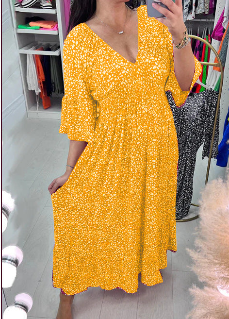 🔥【S-4XL】🔥2025 nové šaty s květinovým potiskem s výstřihem do V