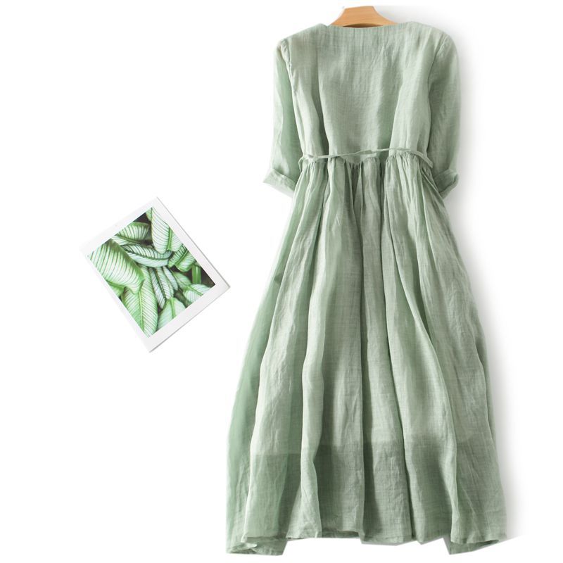 đź‘—đź‘—Retro okrogel izrez z vezanim pasom, srednje dolg, eleganten in temperamenten