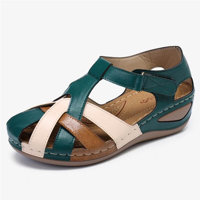 ✨ 🎁 【35-43】✨ 2025 noi sandale din piele moale, cu talpă groasă și vârf deschis, vârf rotund retro, toc plat, talpă groasă și scobită în gol