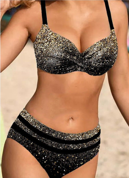 🌊👙【S~5XL】💋2025. Nouă bikini de baie mărimi mari cu imprimeu împărțit.