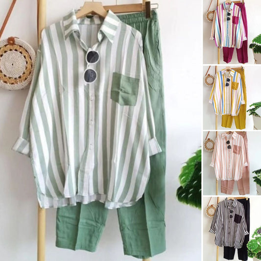 【50 % omejen popust】🌸Poletni črtasti komplet【S-5XL】