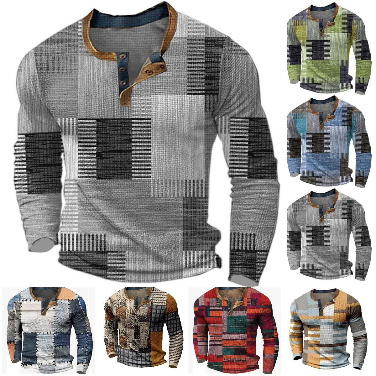 🌴🌈【50% sleva🔥】【S-4XL】👔😍 Nová kolekce pánských košil s potiskem, dlouhé rukávy, uvolněný styl Henry, dostupné ve více barvách