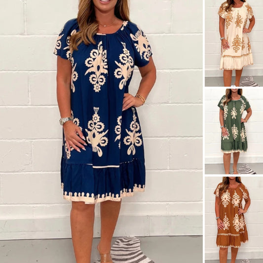 🥰【Reducere de 50%】💕【S-4XL】👗Rochie lejeră de vară cu imprimeu etnic – stil și confort într-un singur design