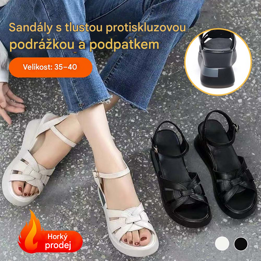 💞【50% sleva】【35-40】 Sandály na klínu v novém stylu, módní protiskluzová silná podrážka
