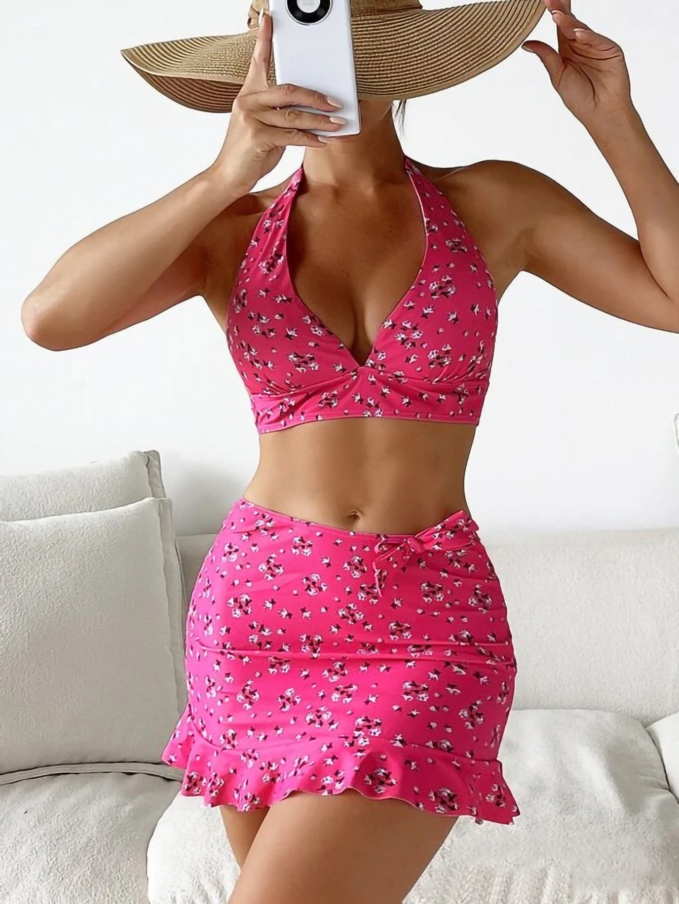 🌼🌼【50% popust🔥】【S–XL】【8 barv ✨】😍 Ženske cvetlične tridelne kopalke, dvodelni bikini