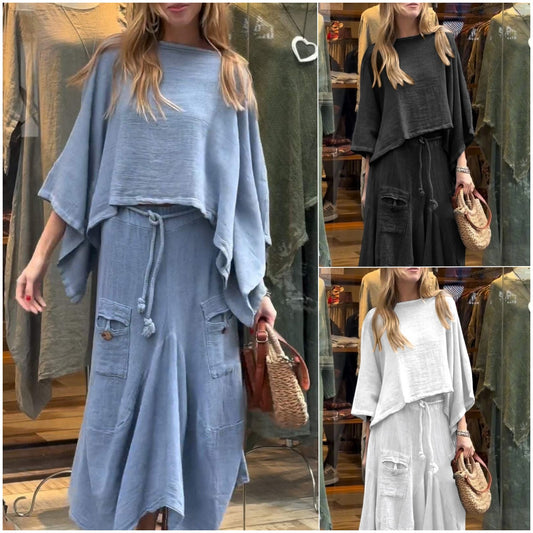 🔥Dvodelni kombinezon z ohlapnim krilom in enobarvnim vzorcem