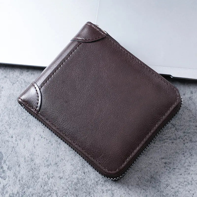 ✨🎁Portfel męski w stylu retro ze sztucznej skóry z zamkiem błyskawicznym, miejscem na karty i składaną portmonetką.