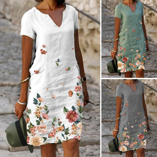 【S-3XL】🌺🦋Rochie cu mânecă scurtă și decolteu în V 2025 cu model cu flori și fluturi