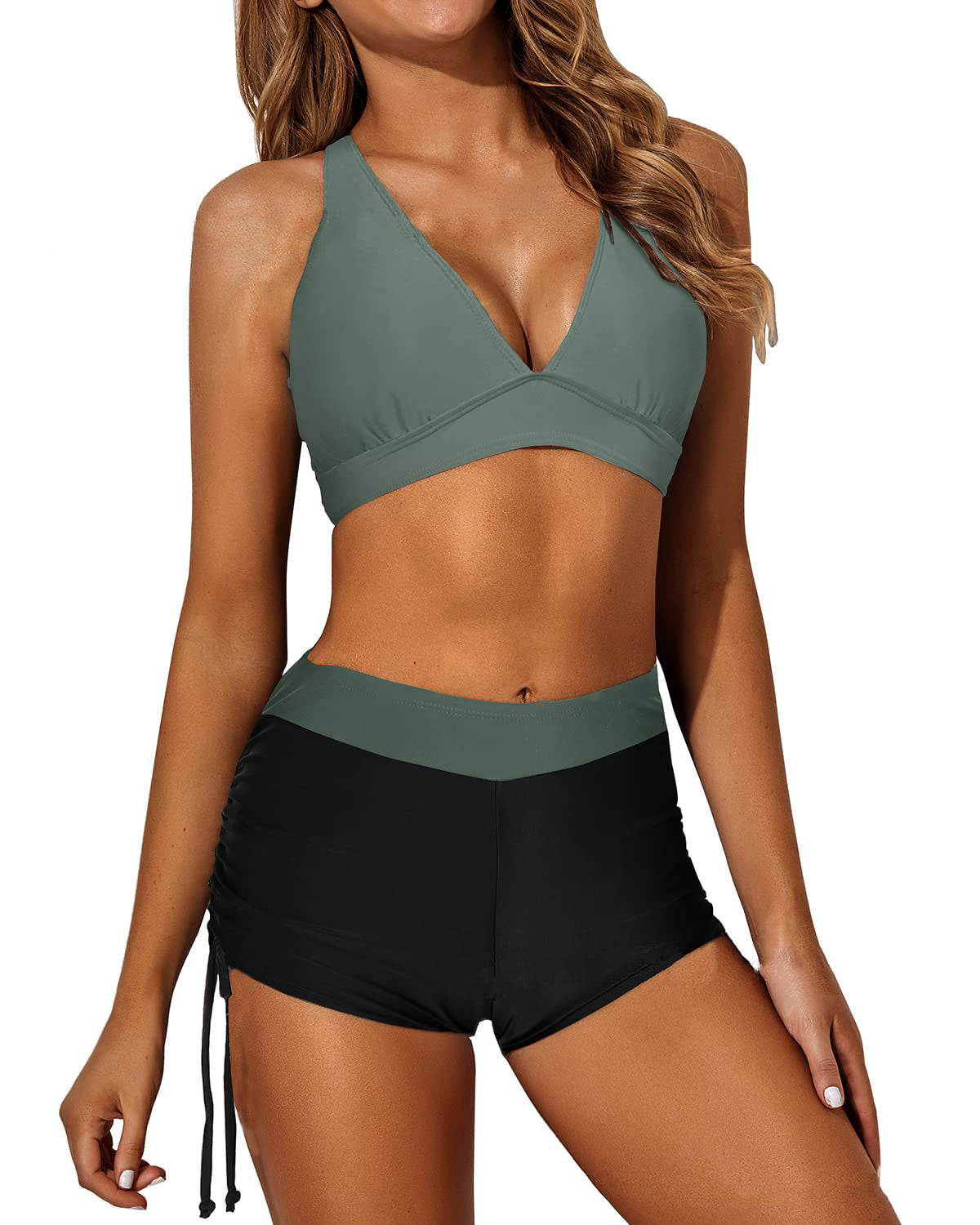 🏖️🧚♀️【Nov poletni stil - 50 % popust🔥】【S-2XL】😍 Ženske dvodelne kopalke z globokim V-izrezom, bikini, plus velikosti, visok pas, boksarice, 12 barv