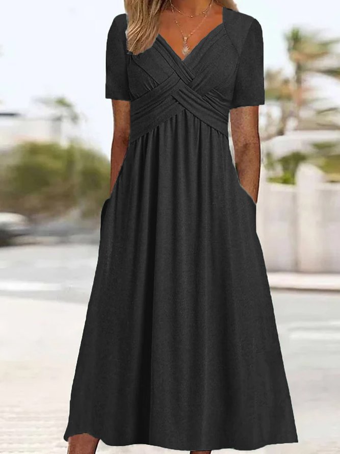 🔥🔥【S-3XL】2025 Rochii casual de lungime medie la modă, culoare pură
