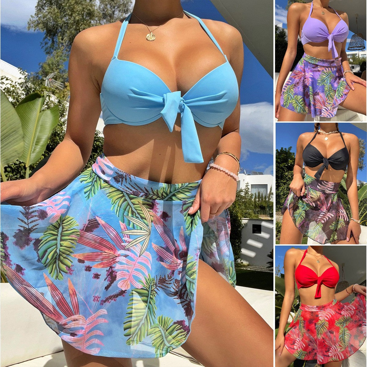 🏊👙【S-2XL】🌴Kopalke z velikim potiskom, tridelni komplet, primerne za bazene in plaže