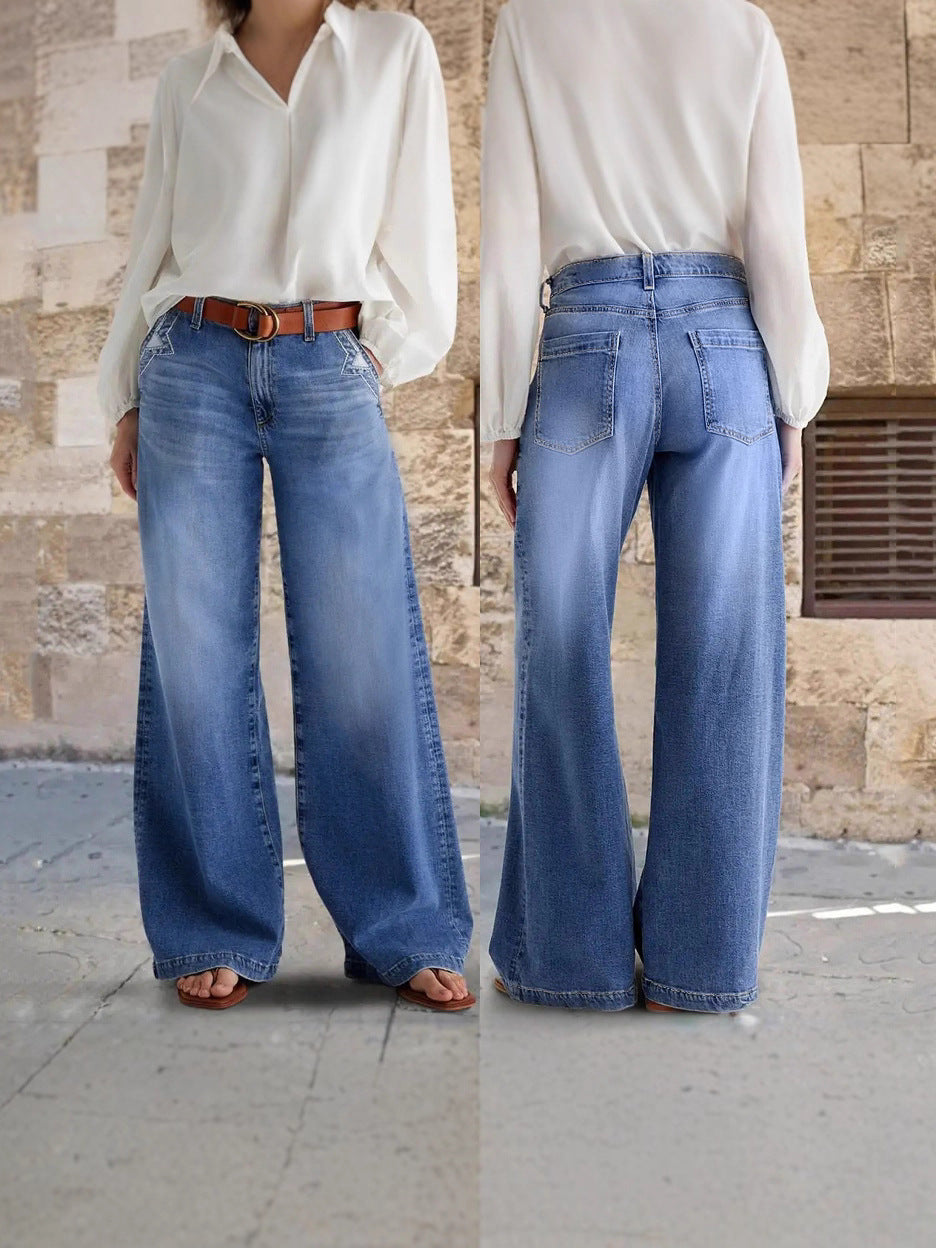 【S-2XL】50% zniżki + darmowa wysyłka✨ Damskie jeansy vintage z wysokim stanem i szerokimi nogawkami