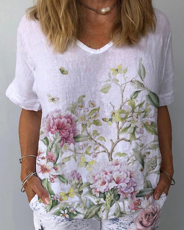 🌈💐【XS-4XL】Treu cu mânecă scurtă din bumbac cu imprimeu floral