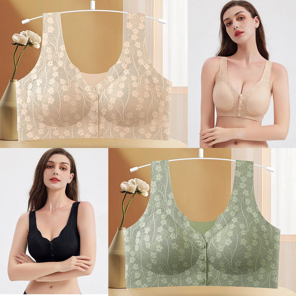 😍【Paket 2 kosov】Brezžični ženski nedrček z gumbi spredaj ❤️【40-100 kg】