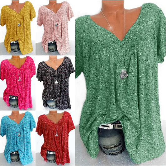 🔥【8 culori】【S-5XL】2025 Tricou imprimat cu mâneci scurte, cu decolteu în V