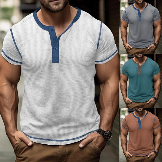 👕【50% sleva 🔥】【S–3XL】🌈 Letní pánská vintage košile s knoflíky, krátký rukáv, ve větších velikostech, s kontrastními barvami, dostupná v 10 barvách