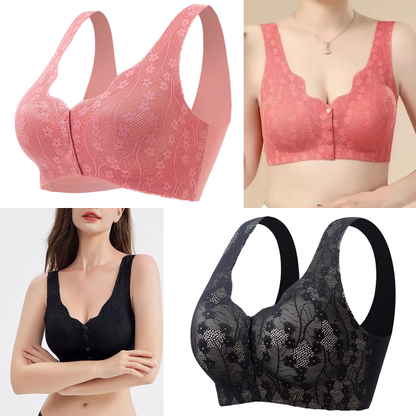 😍【Paket 2 kosov】Brezžični ženski nedrček z gumbi spredaj ❤️【40-100 kg】