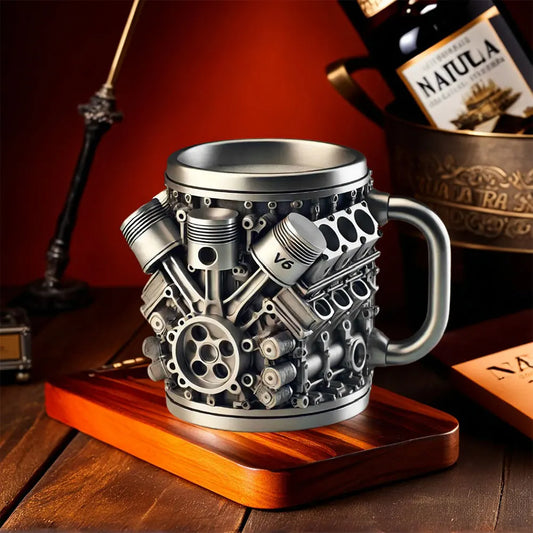 🎁☕  Taza de café de acero inoxidable Creative Engine V6V8, diseño mecánico