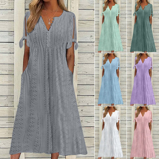 【S-3XL】Egyszerű, új, női nyári pamut és lenvászon ruha, kényelmes és lélegző anyagból