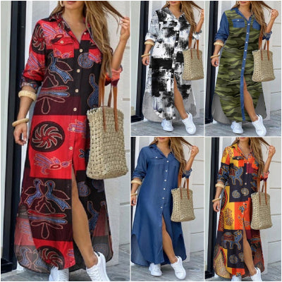 💃💖【50% popust 🔥】【S–5XL】😍 Nova srajčna obleka z dolgimi rokavi v večjih velikostih, moderen stil, na voljo v 11 barvah