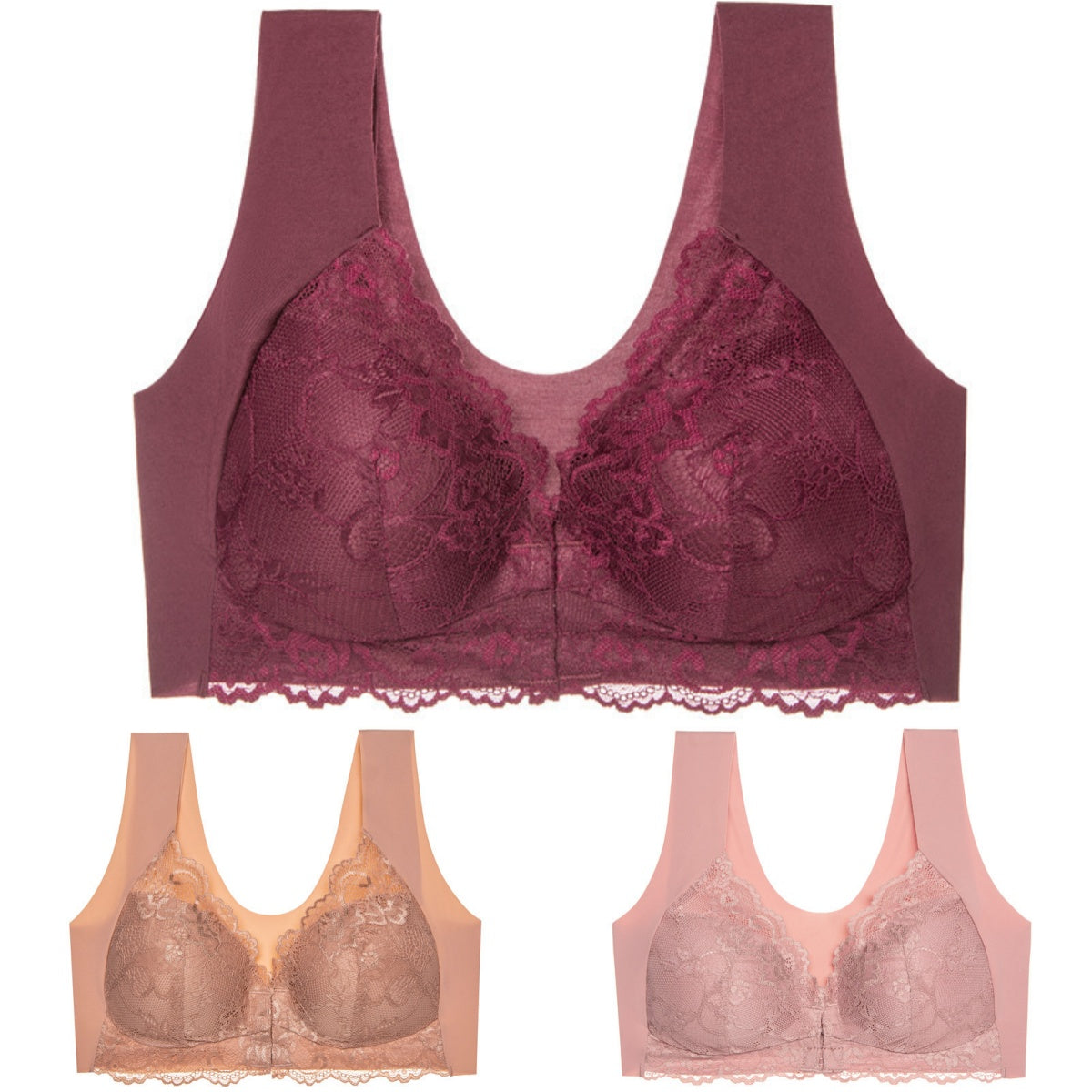 ✨【3 ks】Velká velikost, sexy podprsenka bez kostic s otevřeným zadkem a krásným střihem