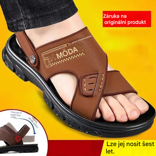 🐂【50% sleva】【38-47】Nové pánské kožené plážové sandály s tlustou podrážkou