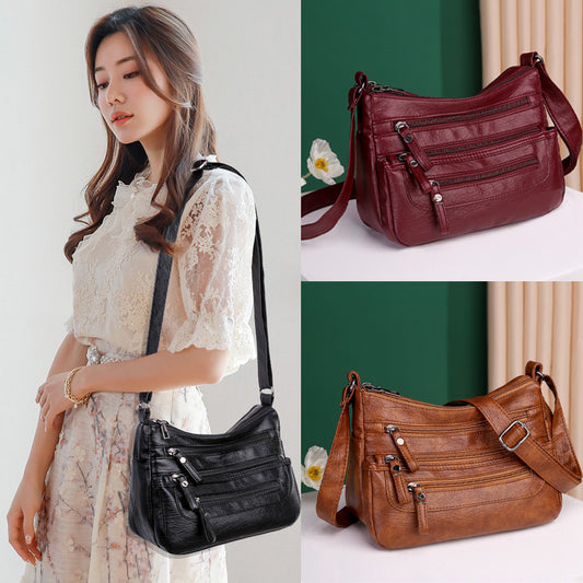2025-ös új divatos, nagy kapacitású válltáska, többrétegű női hátizsák, könnyű és egyszerű, puha bőrből készült messenger táska