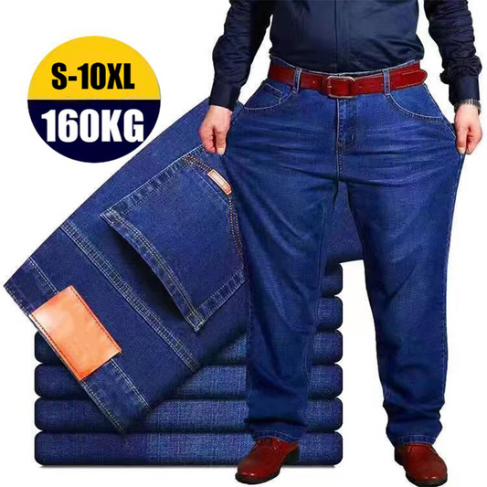 👖😎【50% reducere🔥】【S-10XL】😍 Blugi bărbătești elastici, mărimi mari, pantaloni casual cu crac larg, potriviți pentru 160 kg sau mai mult