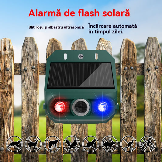 🔥Repelent solar cu ultrasunete pentru animale pentru exterior Repelent pentru păsări cu lumină infraroșu intermitent cu LED roșu și albastru