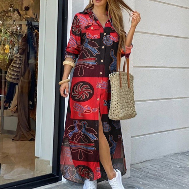 💃💖【50% popust 🔥】【S–5XL】😍 Nova srajčna obleka z dolgimi rokavi v večjih velikostih, moderen stil, na voljo v 11 barvah