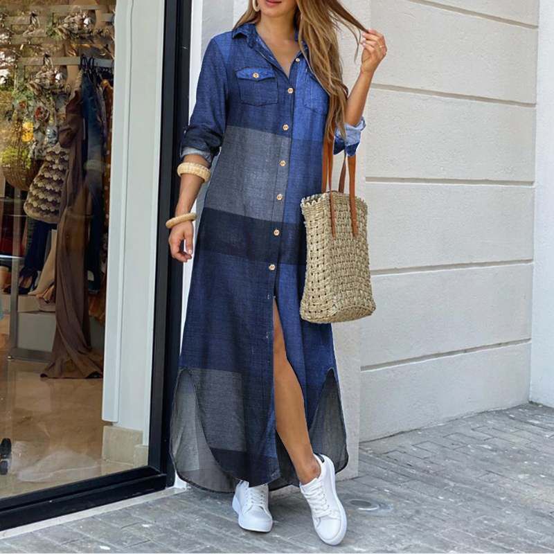 💃💖【50% popust 🔥】【S–5XL】😍 Nova srajčna obleka z dolgimi rokavi v večjih velikostih, moderen stil, na voljo v 11 barvah