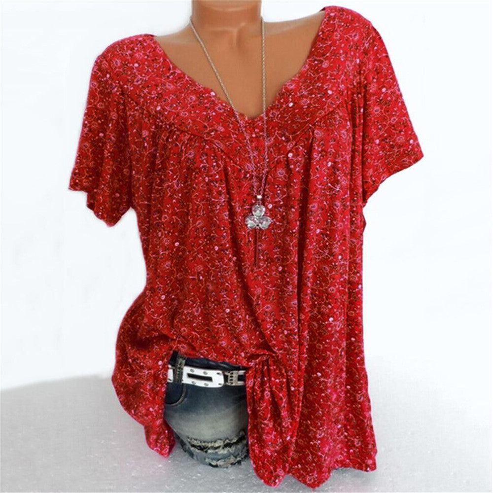 🔥【8 culori】【S-5XL】2025 Tricou imprimat cu mâneci scurte, cu decolteu în V