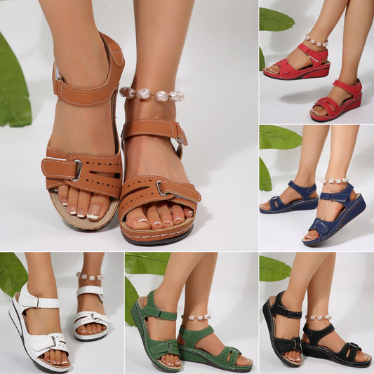 🥰【36-43】Dámské sandály s plochým podpatkem, se suchým zipem a otevřenou špičkou, léto 2025
