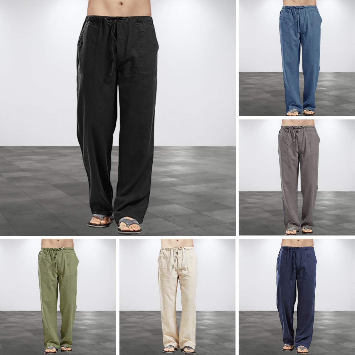 💥😎 【50 % popust🔥】【S–5XL】 🌈 Pantaloni casual pentru bărbați de marime mare din bumbac și in, 12 culori