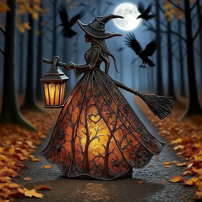 🧙♀️ Lampa na Halloween z czarownicą, straszny gotycka latarnia, wyjątkowa dekoracyjna figurka na lampkę stołową, lampka nocna z nogami, odpowiednia do domu, na werandę, do biura, na imprezę, może służyć jako dekoracja na Halloween i prezent.