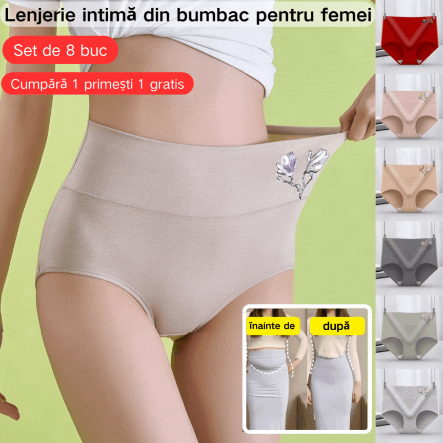 🔥(8 bucăți)【40-85 kg】💟Chiloți pentru femei din bumbac pur, cu talie înaltă, care ridică abdomenul