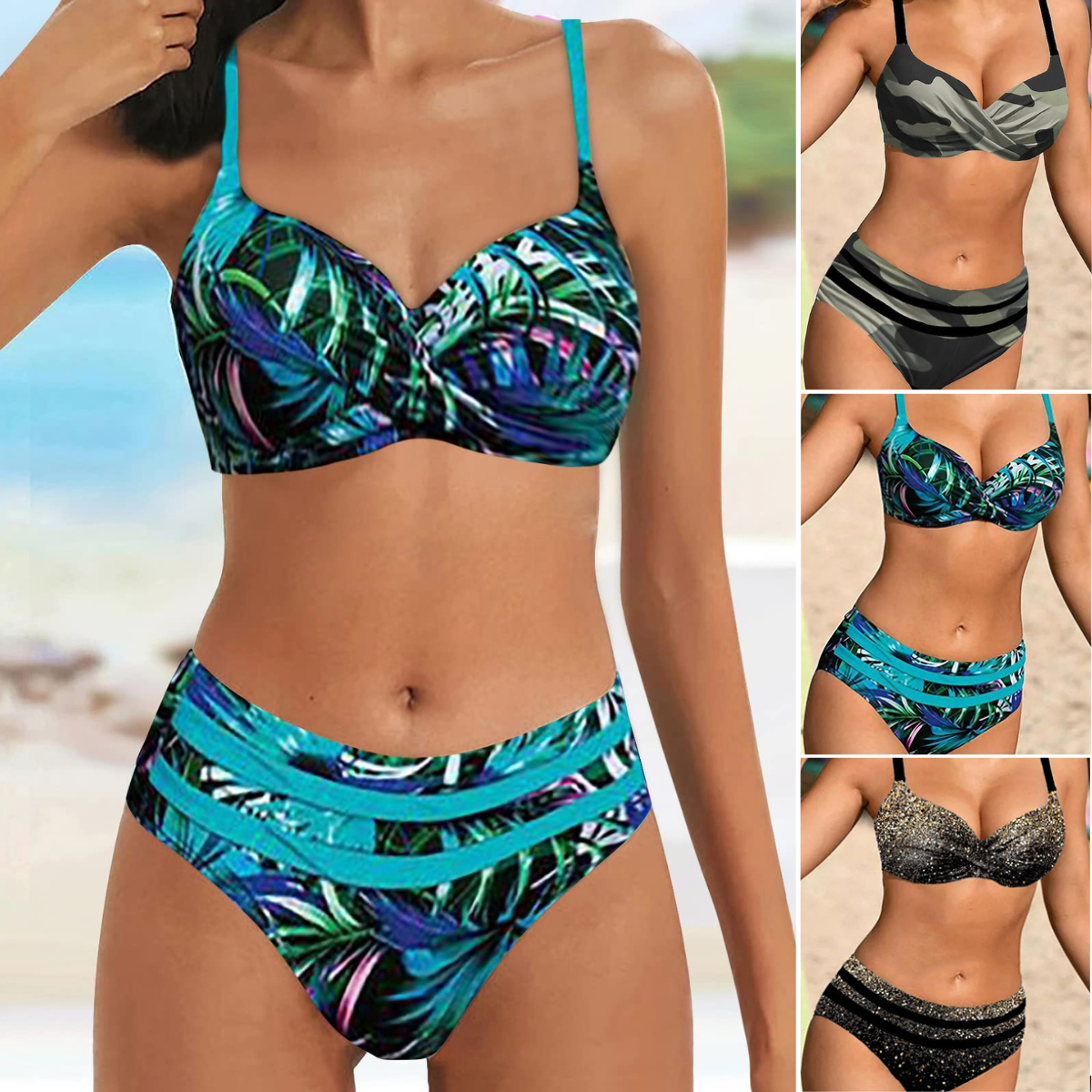 🌊👙【S~5XL】💋2025. Nouă bikini de baie mărimi mari cu imprimeu împărțit.
